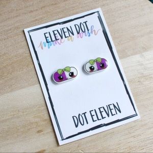 Kawaii Purple Happy Pill Bow Stud Post Earrings